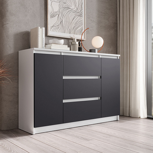 Комод ВЕГА 2Д-3Я Белый гладкий/Графит