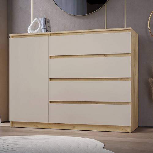 Комод ВЕГА Люкс 1Д-4Я Дуб Вотан/Сатин