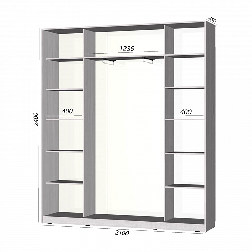 Шкаф-купе Старт 3-дверный с зеркалом и 2 ЛДСП со вставками 2100 (высота 2400, глубина 450)