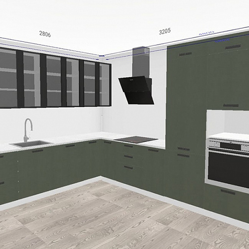 Кухонный гарнитур Ройс 3200х2800 Оливково-зеленый