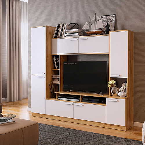 Стенка Токио дуб крафт золотой/белое дерево