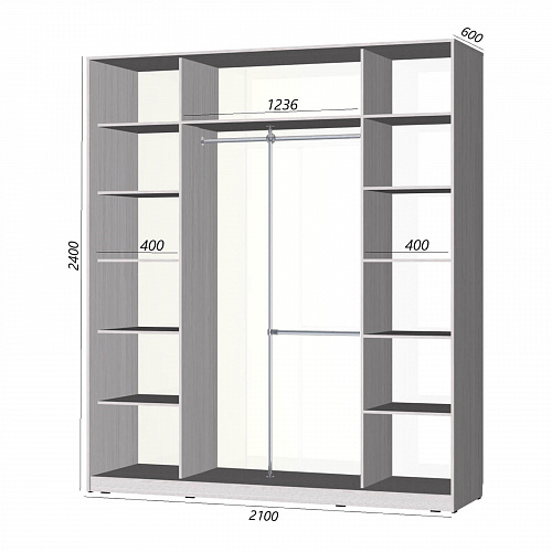 Шкаф-купе Старт 3-дверный с зеркалом и 2 ЛДСП со вставками 2100 (высота 2400, глубина 600)