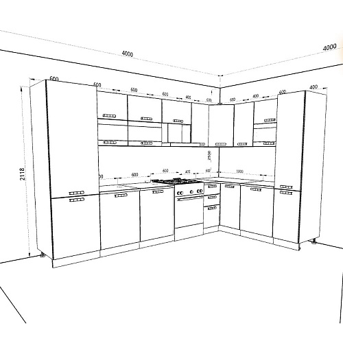 Кухонный гарнитур Ройс 3400х2000 Лазурь софт