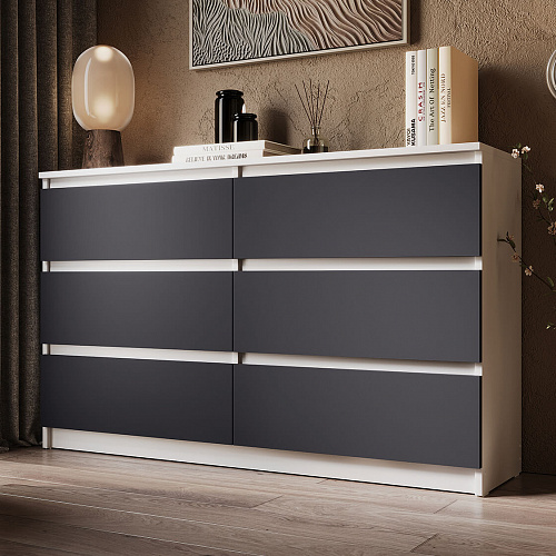 Комод ВЕГА 6Я Белый гладкий/Графит