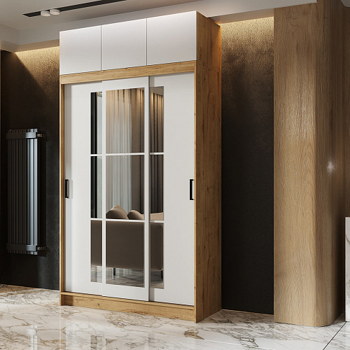 Шкаф-купе БРУНО 2 с антресолью Дуб вотан/Белый гладкий