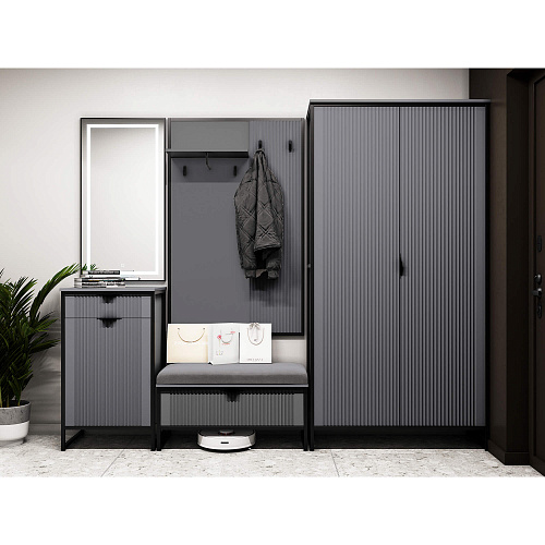 Тумба для обуви Нора с дверцей и ящиком Металл Бруклин/Графит