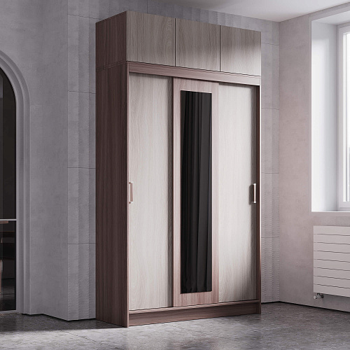 Шкаф-купе БРУНО 5 с антресолью Шимо темный/Шимо светлый