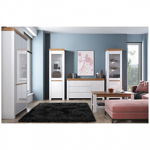 Шкаф с витриной TAURUS 1V1D Белый\Дуб вотан