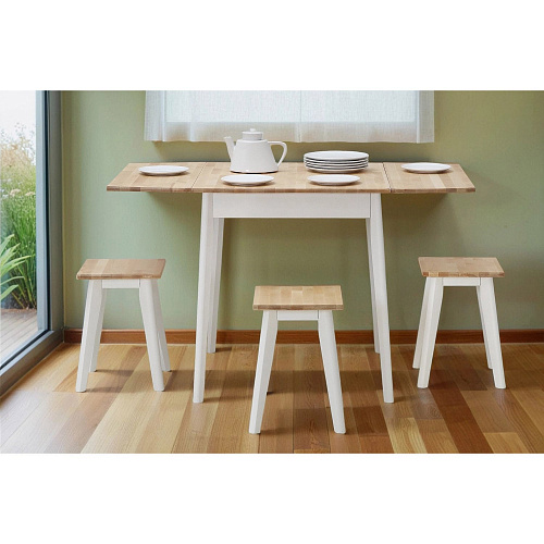 Стол обеденный бабочка ИДЕЯ массив Бесцветный (Лак)/СНЕГ