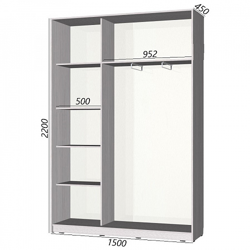 Шкаф-купе Старт 2-дверный без зеркала 1500 (высота 2200, глубина 450)