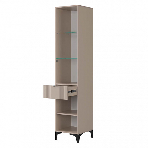 Шкаф однодверный Рич (со стеклом) кашемир/фрапучино матовый/черный