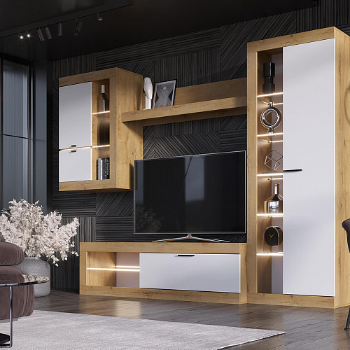 Гостиная ПРАГА №4 Дуб вотан/Белый гладкий