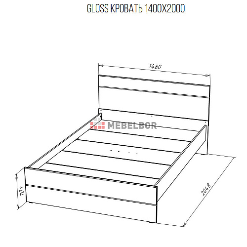 Кровать НК GLOSS 1400х2000 Белый/Белый глянец