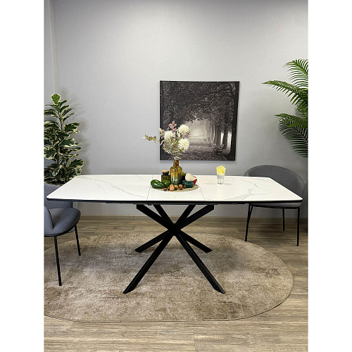 Стол обеденный Kenner BR1300 черный/керамика GLORIA WHITE