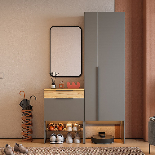 Прихожая Баско К8 графит/дуб крафт золотой/черный