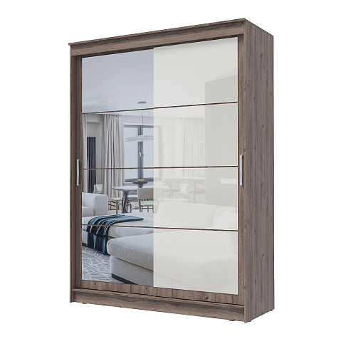 Шкаф-купе ГРАНД 1 1,6 Дуб горный/Зеркало/Лакобель белый