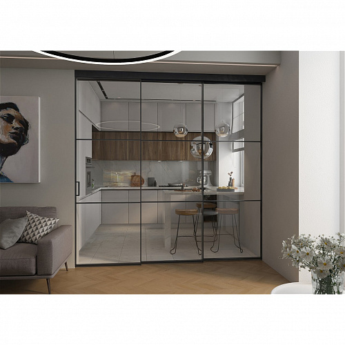 Раздвижные перегородки в проем Грейс 3 двери 2200х2500 мм черный/стекло графит