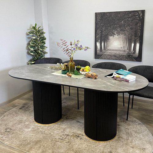 Стол обеденный Kenner LD2000 черный/керамика мрамор серый