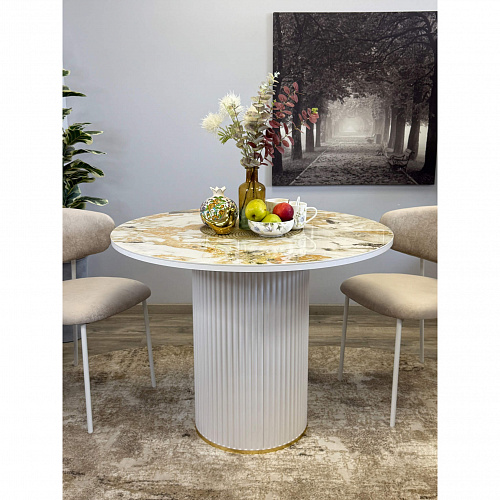 Стол обеденный Kenner LD1000 белый/керамика гранит золотой глянец