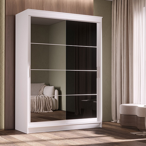 Шкаф-купе ГРАНД 1 1,6 Белый гладкий/Зеркало/Лакобель черный