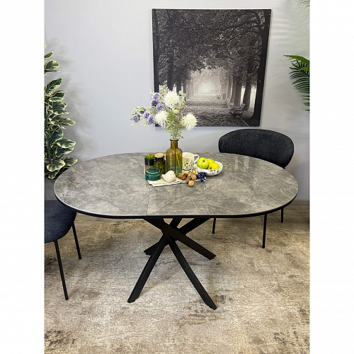 Стол обеденный Kenner R1100s черный/керамика мрамор серый глянец