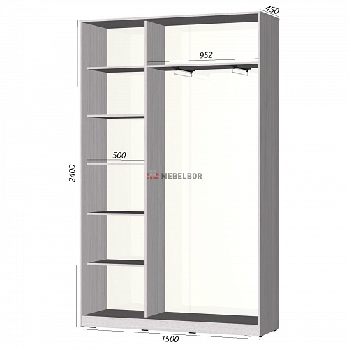 Шкаф-купе Старт 2-дверный без зеркала 1500 (высота 2400, глубина 450)