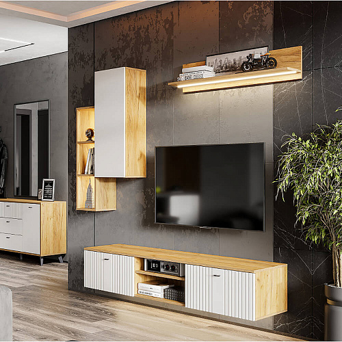 Гостиная Милан №2 Дуб Золотой/Белый матовый