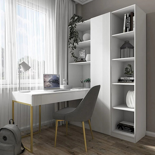 Стол со стеллажом Мишель Белый супер/Золото