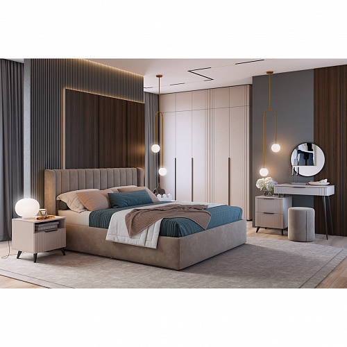 Спальный гарнитур Катрин К1 М кашемир/фрапучино матовый/капучино велюр