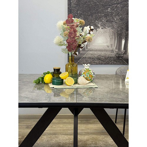 Стол обеденный Kenner DL1600 черный/керамика мрамор серый глянец