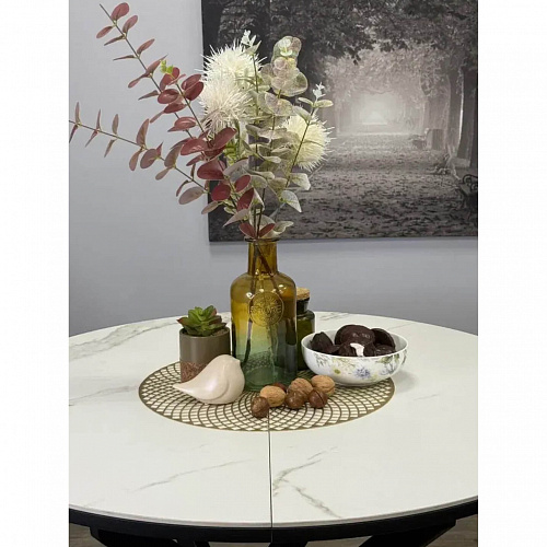 Стол обеденный Kenner R900 черный/керамика мрамор белый