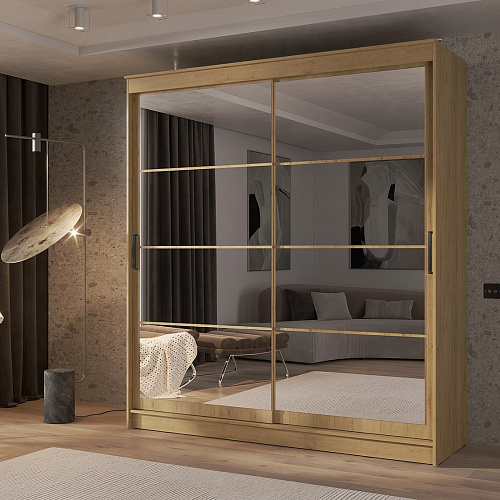 Шкаф-купе ГРАНД 1 2,0 Дуб вотан/Зеркало/Зеркало