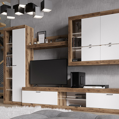 Шкаф-витрина ПРАГА Дуб Делано/Белый гладкий