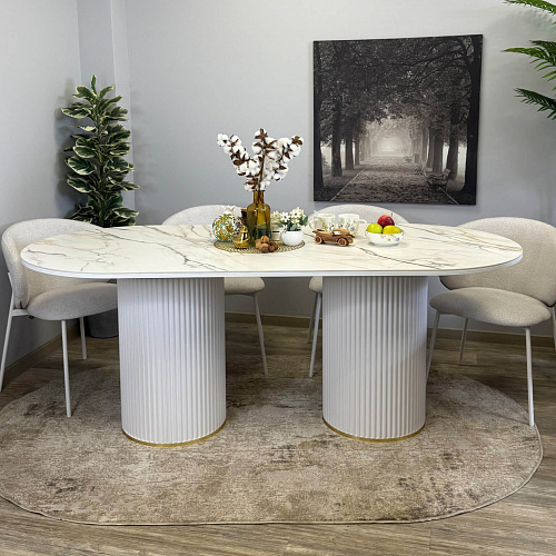 Стол обеденный Kenner LD2000 белый/керамика мрамор золотой