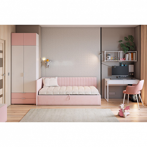 Набор детской мебели Зефир К8 белое дерево/пудра розовая (эмаль)/нежно-розовый (велюр)