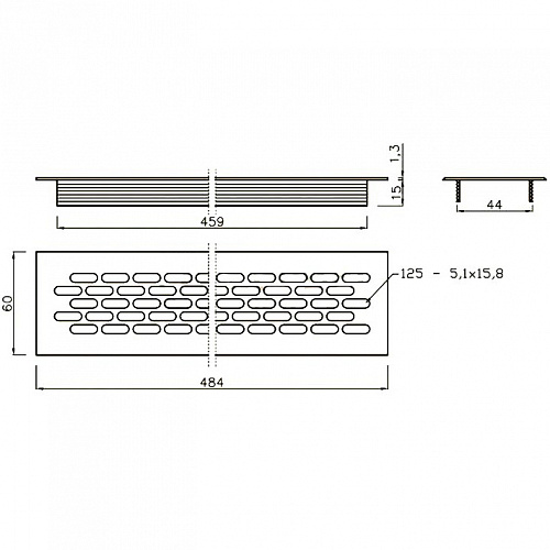 Решетка вентиляционная, 480х60 мм, алюминий
