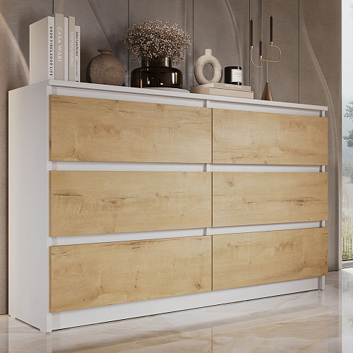 Комод ВЕГА 6Я Белый гладкий/Дуб Вотан