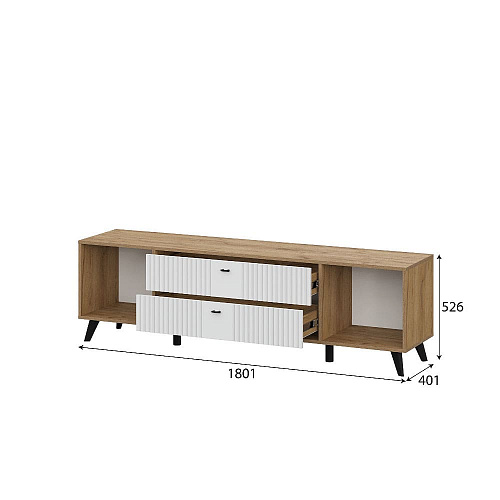 Тумба для телевидеоаппаратуры Милан с ящиками Дуб Золотой/Белый матовый