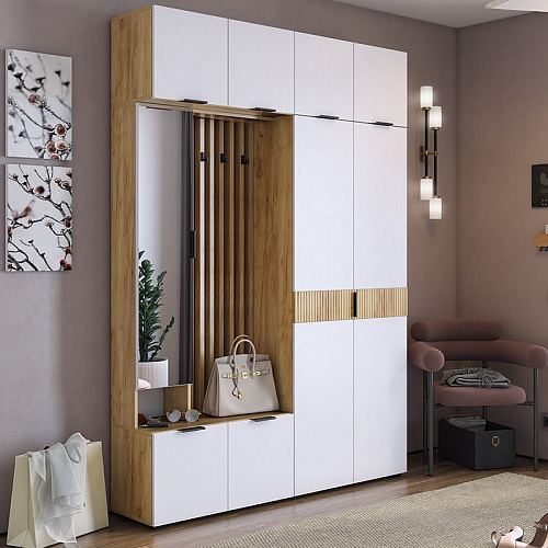 Прихожая Бери К4 дуб крафт золотой/белое дерево