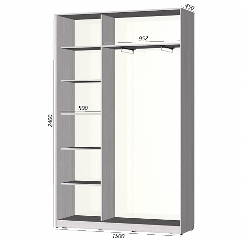 Шкаф-купе Старт 2-дверный без зеркала со вставками 1500 (высота 2400, глубина 450)