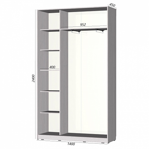 Шкаф-купе Старт 2-дверный без зеркала со вставками 1400 (высота 2400, глубина 450)