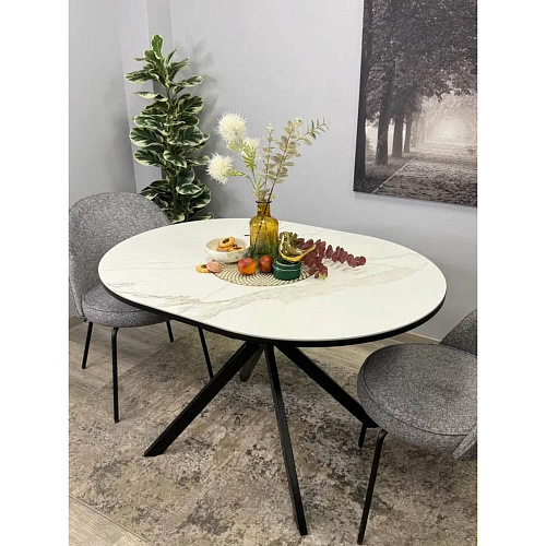 Стол обеденный Kenner DO1200 черный/керамика мрамор белый