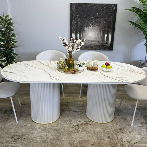 Стол обеденный Kenner LD2000 белый/керамика мрамор золотой