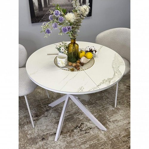 Стол обеденный Kenner R900 белый/керамика мрамор белый