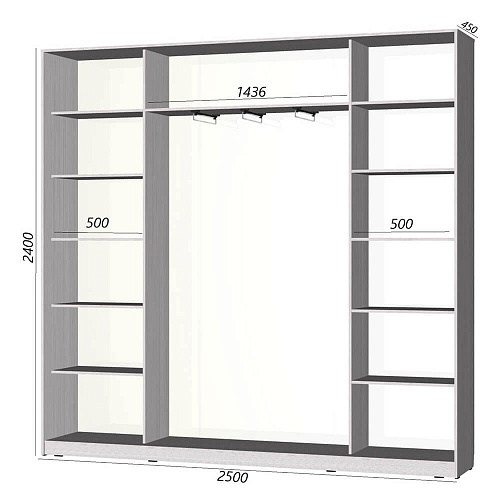 Шкаф-купе Старт 3-дверный с 3-мя зеркалами со вставками 2500 (высота 2400, глубина 450)