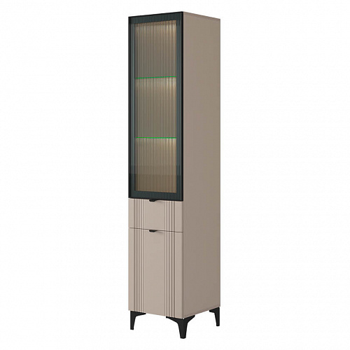 Шкаф однодверный Рич (со стеклом) кашемир/фрапучино матовый/черный