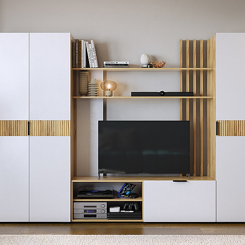 Гостиная Бери К2 дуб крафт золотой/белое дерево