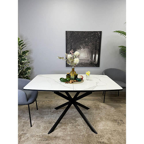 Стол обеденный Kenner BR1400 черный/керамика GLORIA WHITE