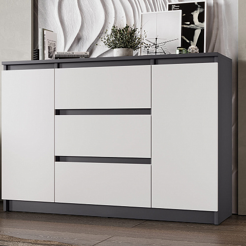 Комод ВЕГА 2Д-3Я Графит/Белый гладкий