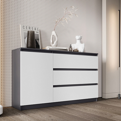 Комод ВЕГА 1Д-3Я Графит/Белый гладкий